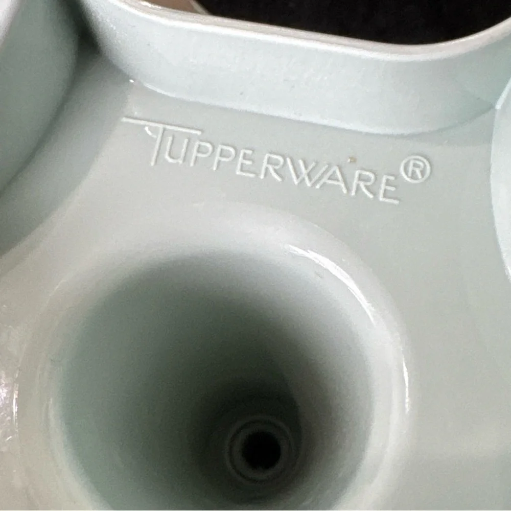 Vintage Tupperware 3 Container Condiment Set Caddy #757-4 w/ Blue Lids